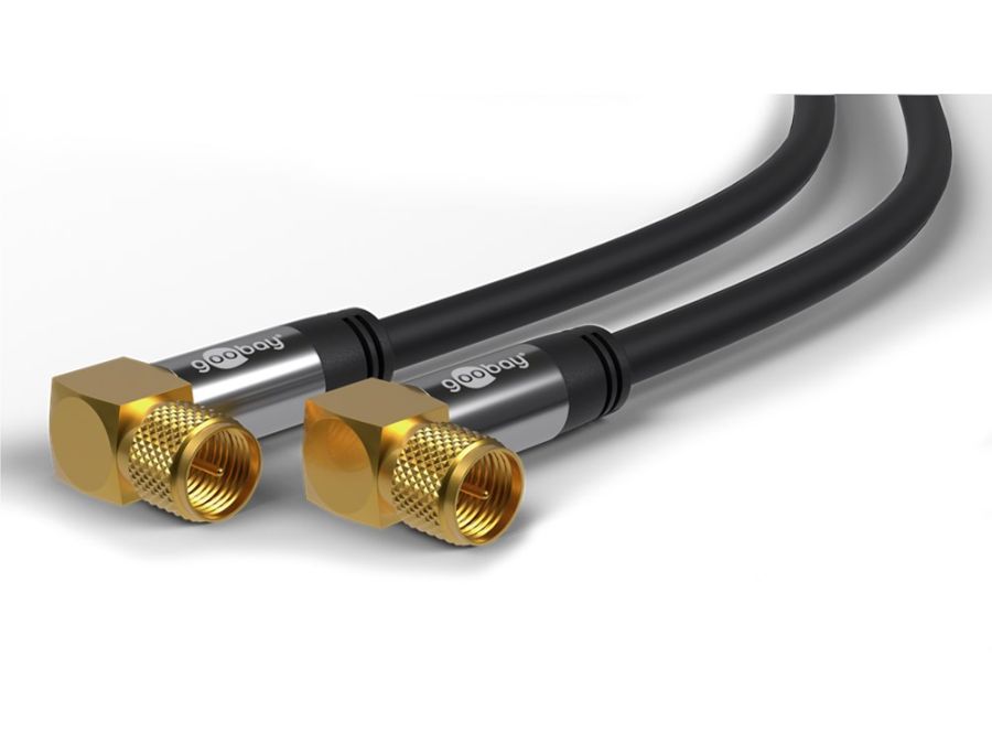 HQ Antennekabel - 2 x 90° F han, CU, 4 x skærm, Sort (5m)