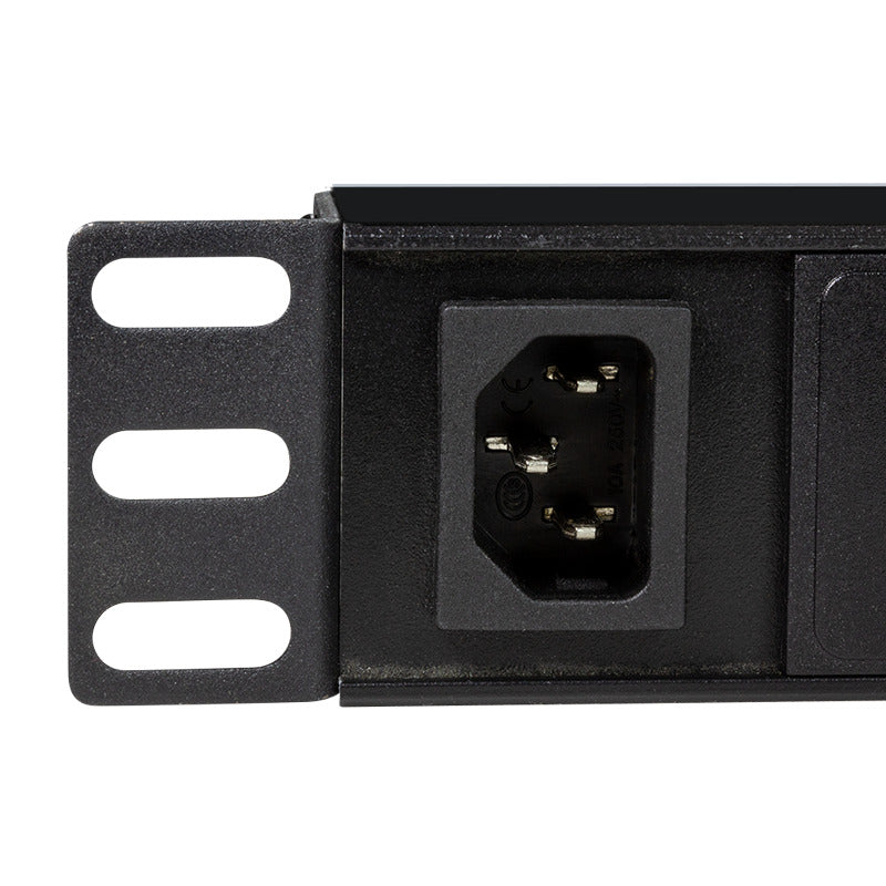 19" El-rackpanel - 8 x C13 (IEC320) besk.+kontakt, Sort (2m)