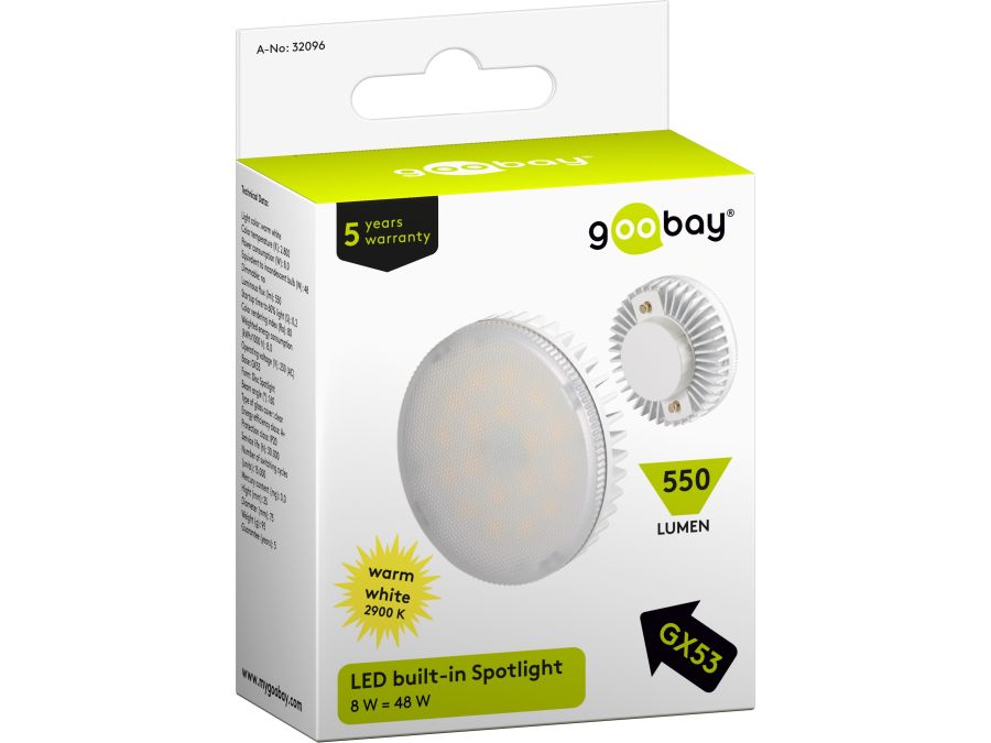 GX53 LED pære - 230V / 8W Varm Hvid (550 Lm)