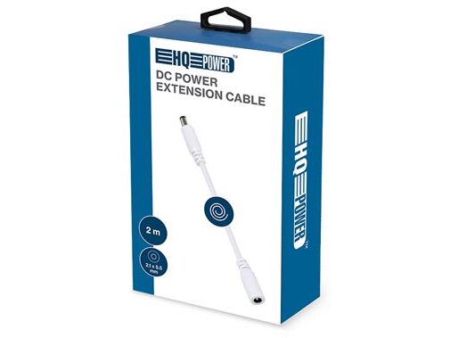 DC forlængerkabel - 5,5x2,1mm han/hun, 3A, Hvid (2m)