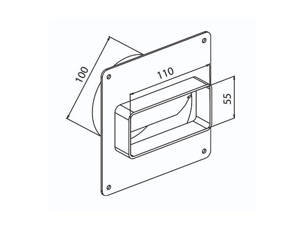 Vægflange m. tilbageslagsklap - 110x55mm til Ø100mm