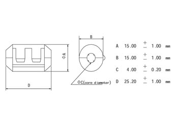 Ferrit klemme-støjfilter til Ø4mm kabel (15x25,2mm)