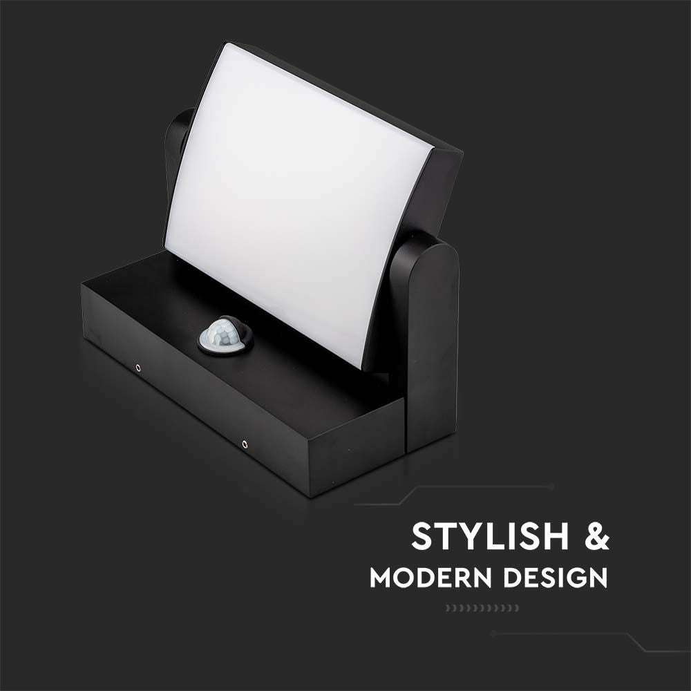 17W LED Væglampe med Sensor, 3000K, Sort, IP65 - Udendørs væglampe med bevægelsessensor og høj lysstyrke.