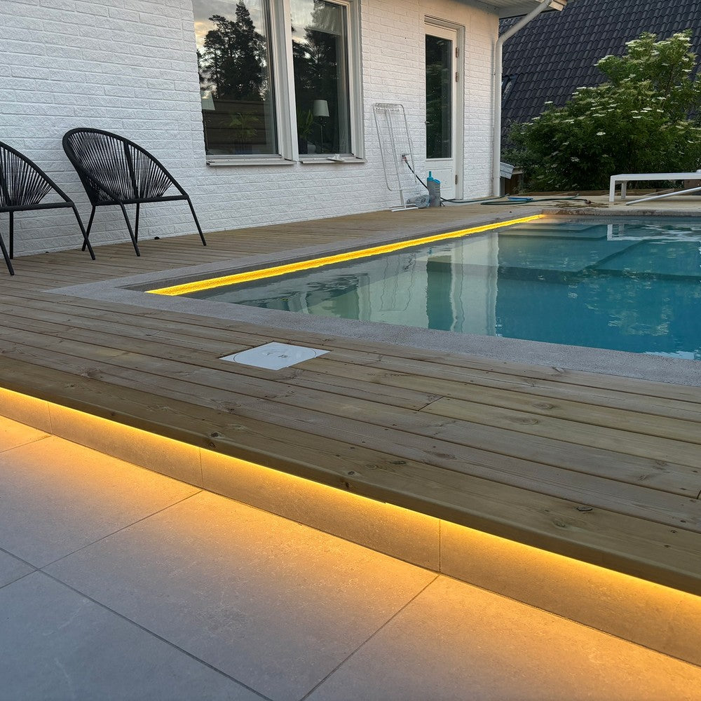 20m Vandtæt Pool LED Strip med 120 LED pr. meter, 7,5W/m, IP68, 24V, 750lm/m, RA80