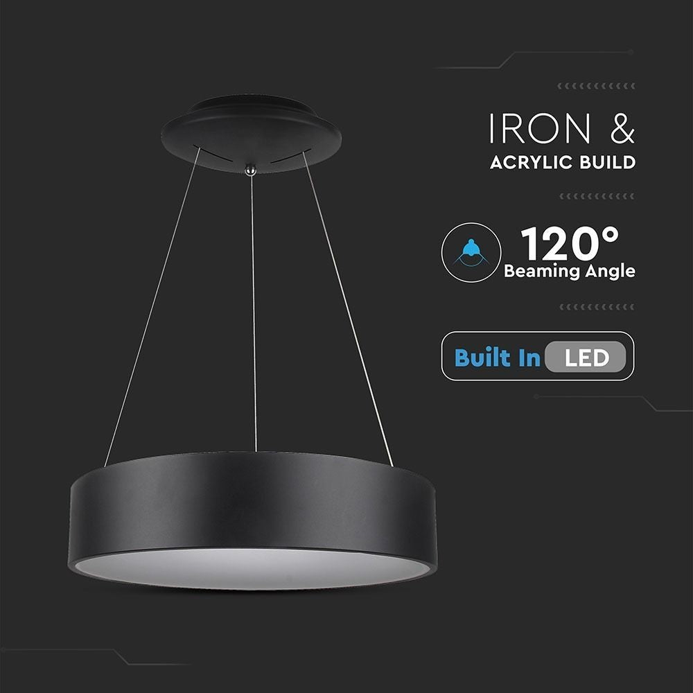 V-Tac 30W LED lysekrone - Sort, blødt lys, dæmpbar, varm hvid, inkl. lyskilde - 3 års garanti