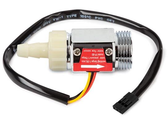 Sensor til vandgennemstrøm til Arduino - 1-30L, 4,7-15Vdc