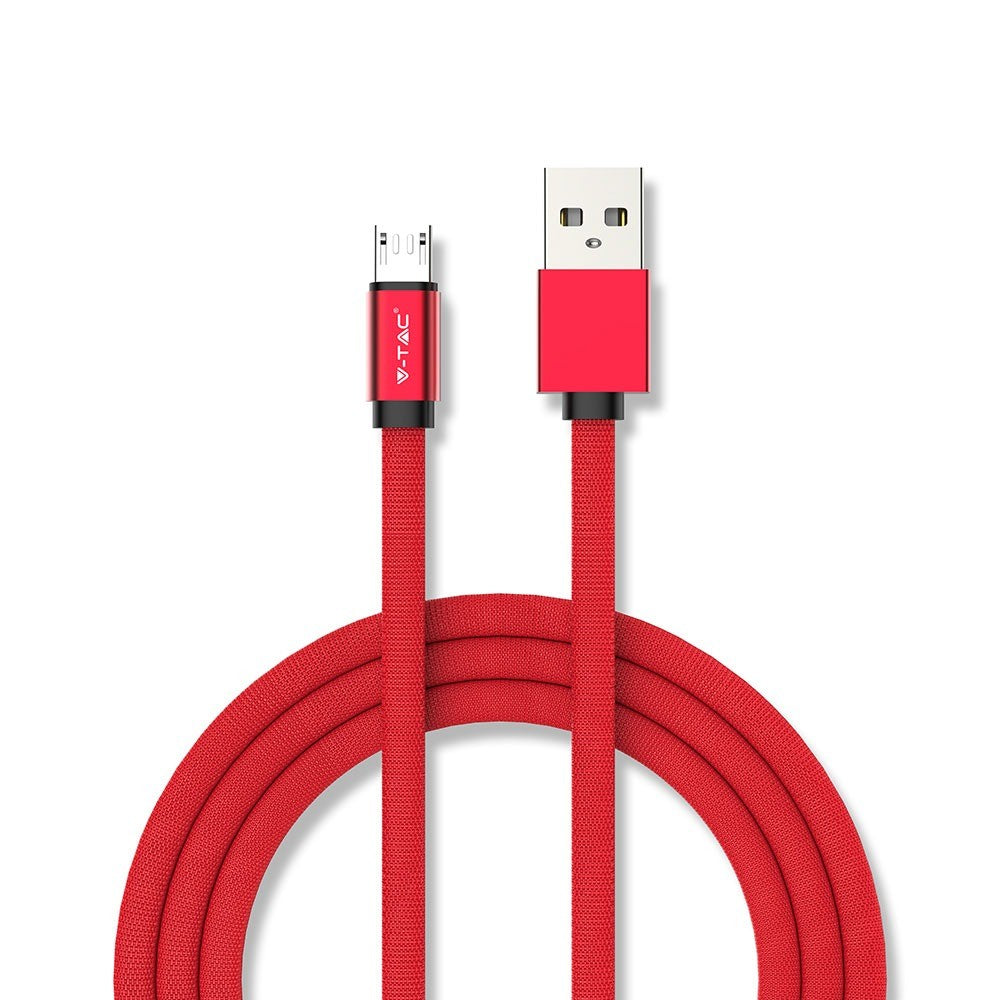 1m Rødt flettet Micro USB kabel med bomuldsstof - Ruby serie