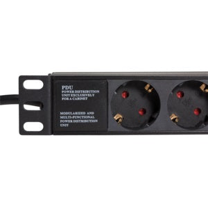 19" El-rackpanel - 9 x CEE7/3 hun, u. kontakt, Sort (2m)