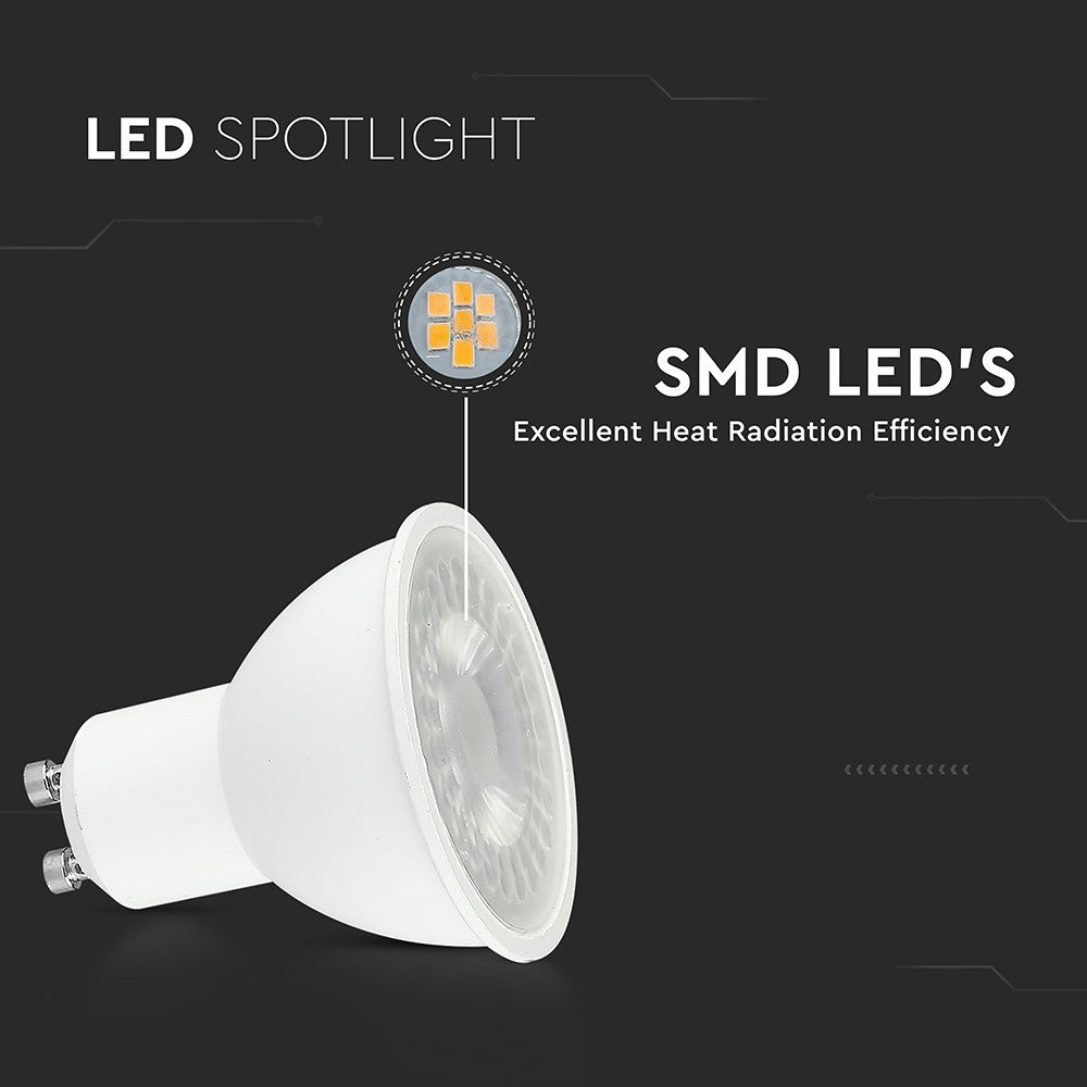 GU10 7,5W Plast Spotlys 4000K 110D - Energibesparende spot med god farvegengivelse, perfekt til belysning i hjemmet.