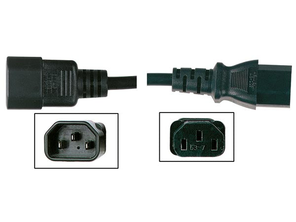 Strømkabel - C14 til C13, 3x0,75mm², 10A, Sort (3m)