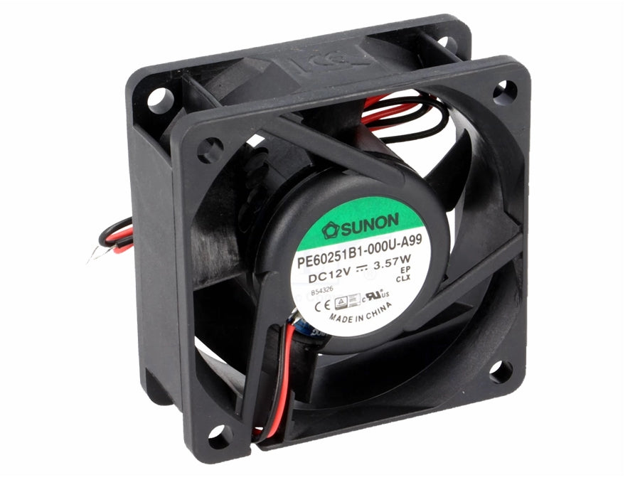 DC blæser - 60x60x25mm 12Vdc / 3,57W, kugleleje, 2 ledn.