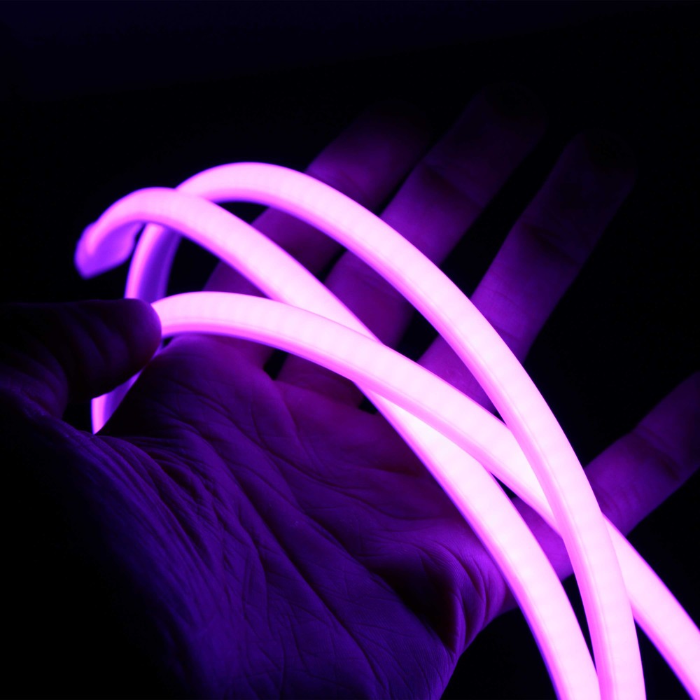 Vandtæt Lilla Neon COB strip - 5 meter, 230V, IP67, 288 LED, 11,5W/m, kan klippes hver 10cm