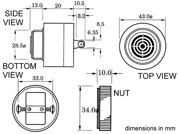 Summer - 60 til 250Vac/dc / 18mA, 85dB, skrueterminaler