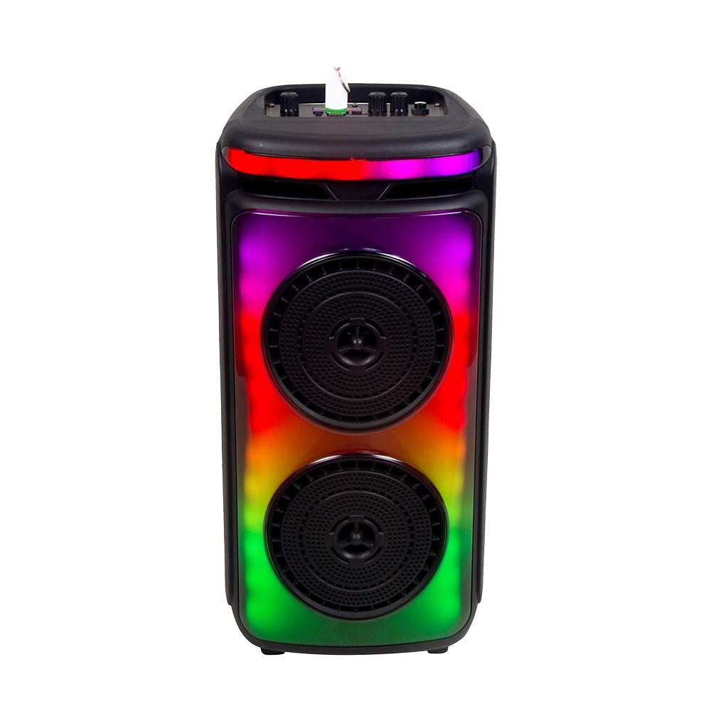 400W Genopladelig Højttaler med 1 Trådet Mikrofon, RF Kontrolhåndtag og 2x6.5 Tommer Woofer