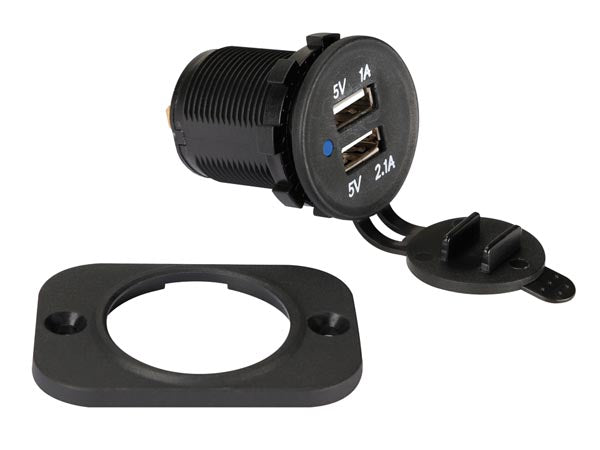 USB biladapter til panelmontage - 12/24V ind > 2 x USB 5V ud