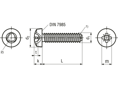 Maskinskrue, panhoved - M3x8mm, pozidriv PZ1 (50 stk.)
