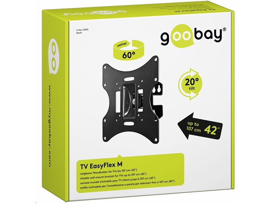 TV EasyFlex M vægbeslag, 23-42" Vip ±20° Drej ±30° Sort