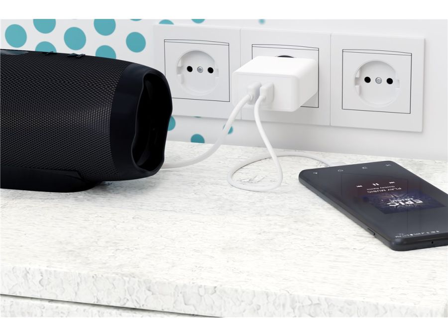 Netadapter - 5Vdc USB-A +QC3.0 USB-A (28W), Hvid