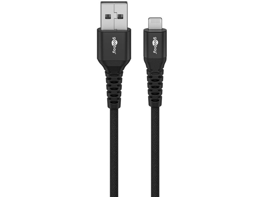 USB-A til Lightning Supersoft PD Tekstilkabel, 3A, Sort (1m)