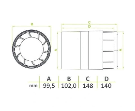 Kanalventilator - aRc2 Ø100 S, Standard, 15W, 104m3/h