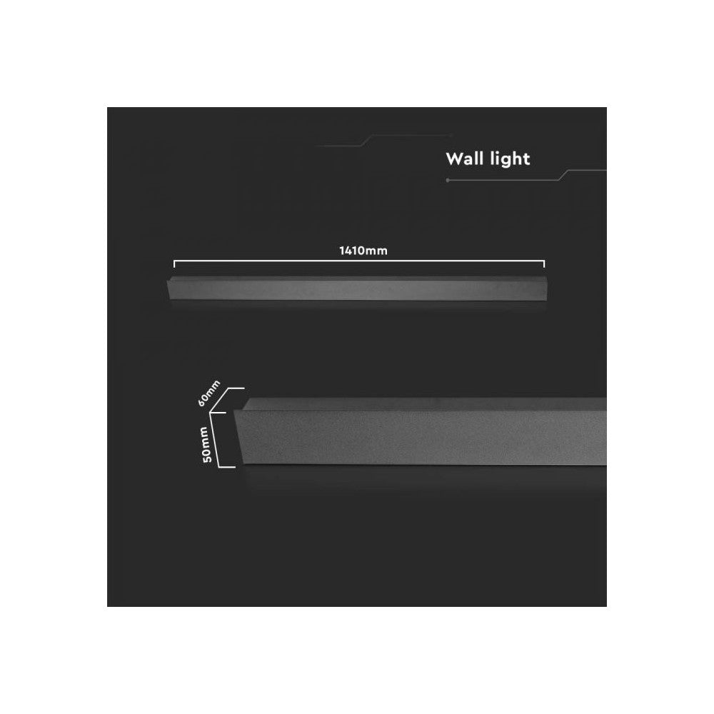 23W Lineært LED Væglys med Sort Hus, 3000K, IP65