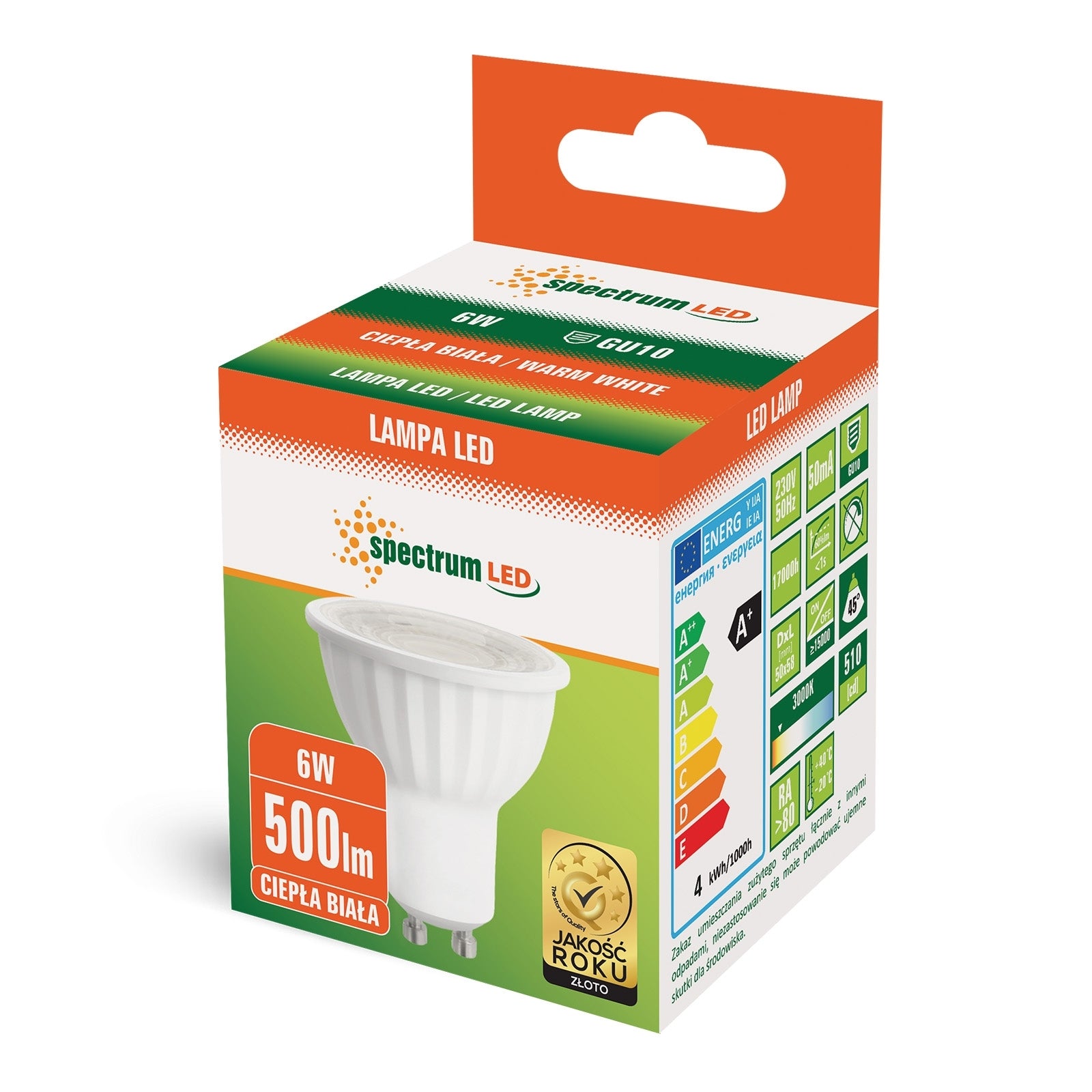 6W LED pære GU10 3000K 500Lm