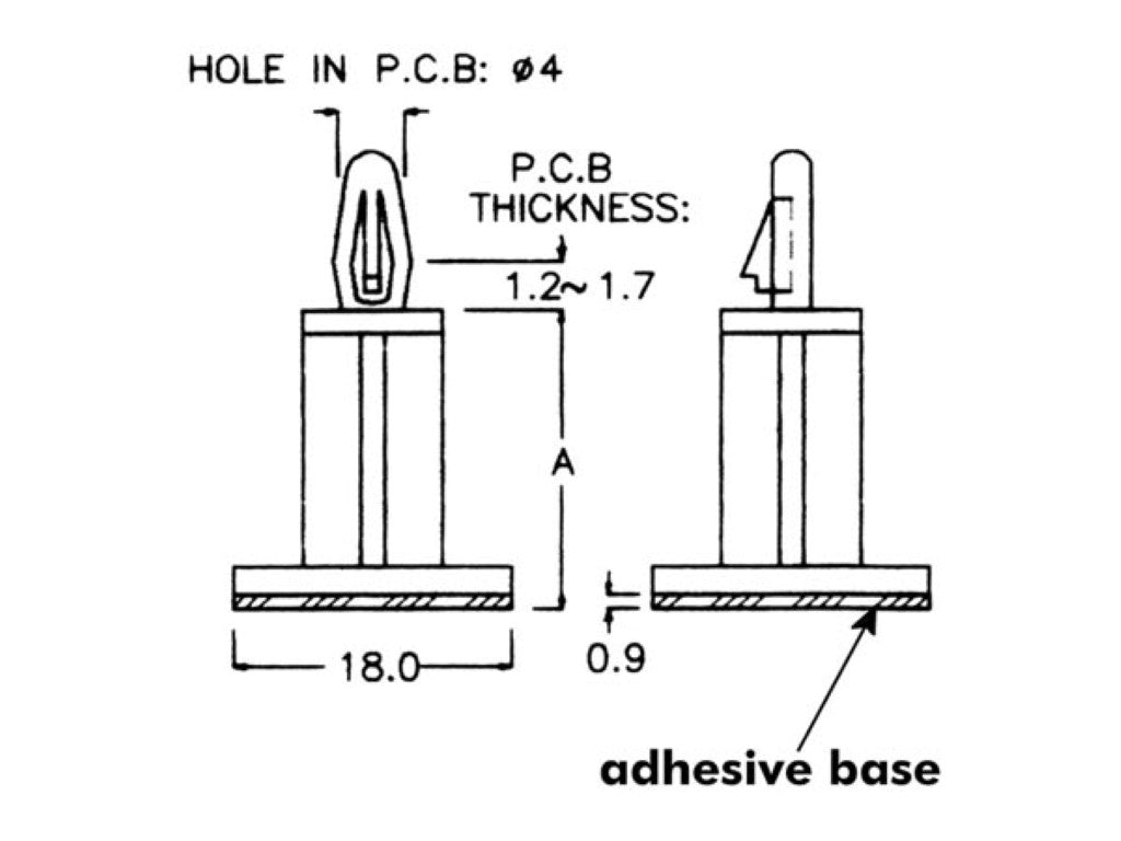 Selvklæbende printholder - Hul Ø4mm, H=10mm