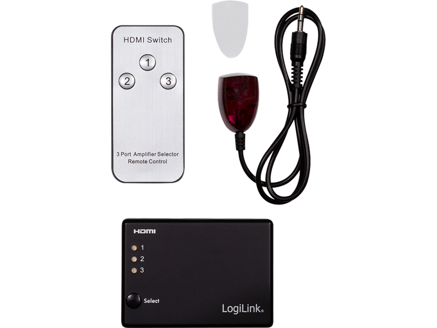 HDMI switch, 3x1-Port, 1080p/60 Hz, HDCP, CEC, RC