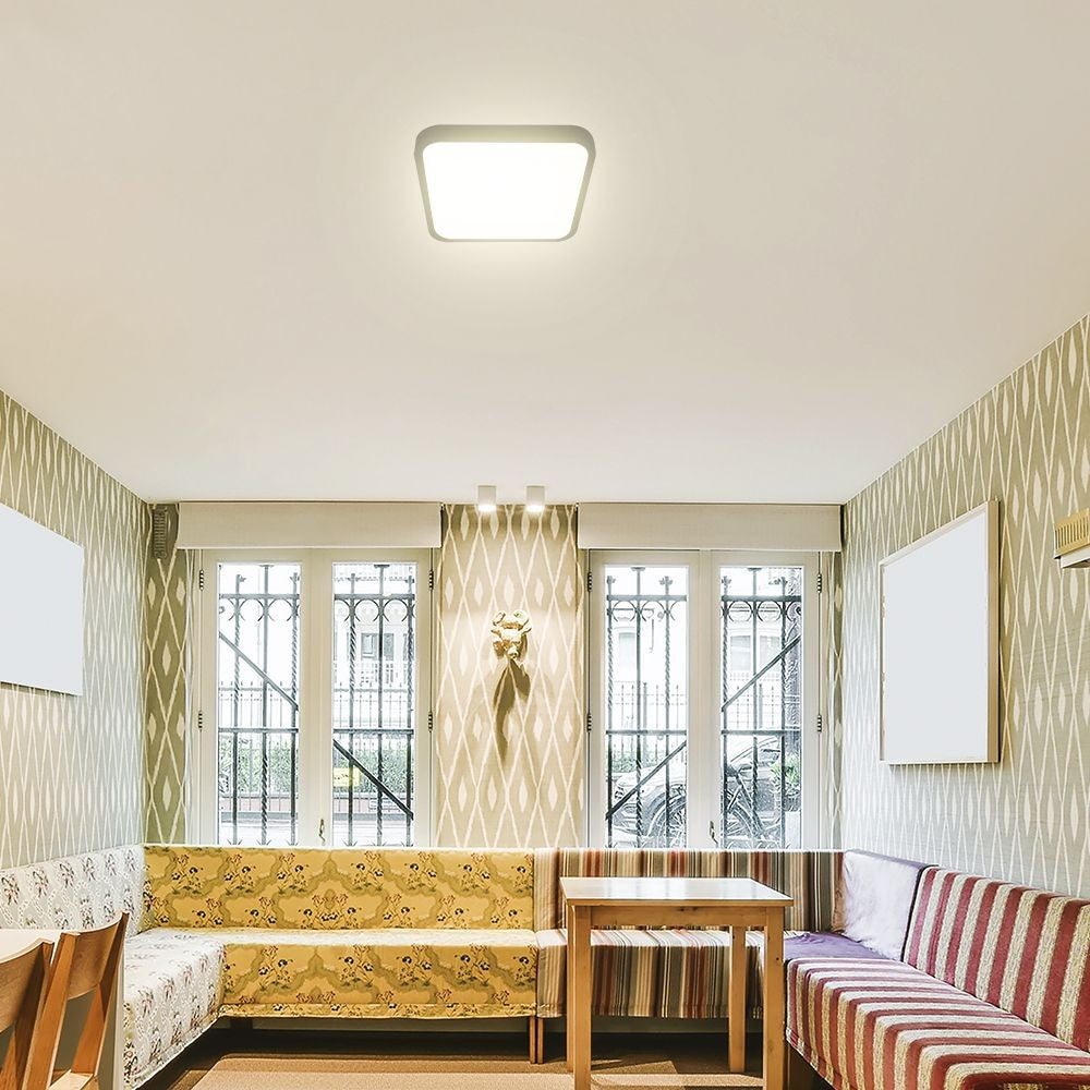 36W LED Dome Loftlampe med Lys Sensor, Samsung Chip, 4000K, Firkantet, Sort Ramme, IP44 Vandtæt