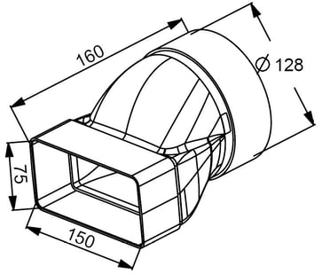Rund Ø125 muffe til flad 75x150 mm