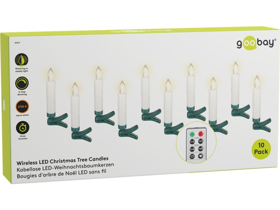 Trådløs LED juletræslys - med clip-on, remote (10 stk.)