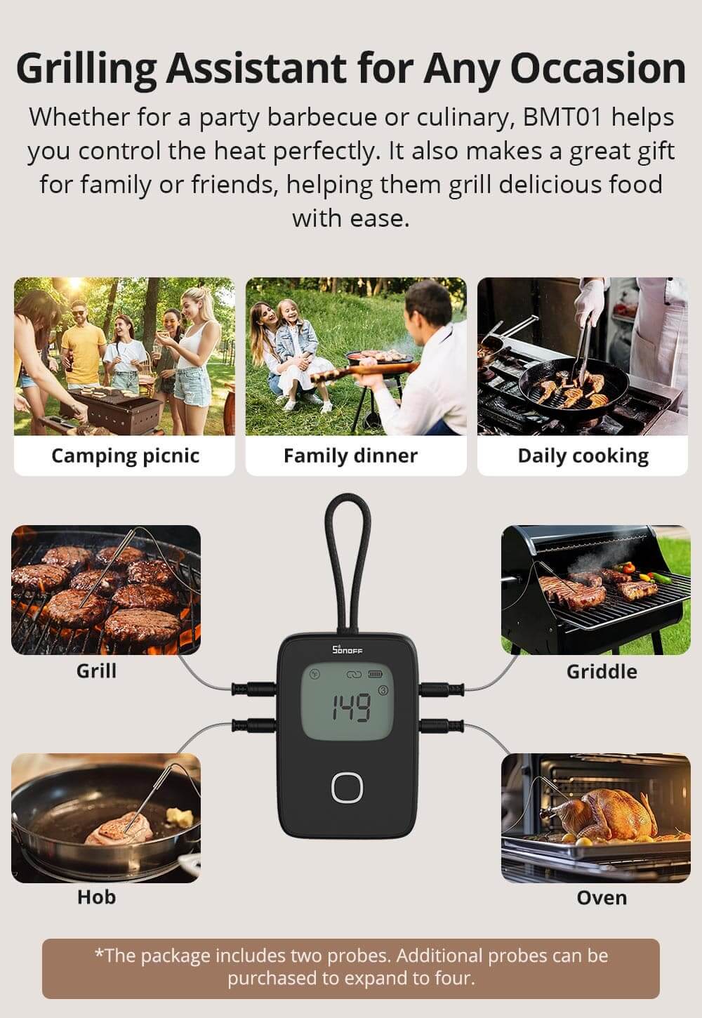 Smart BBQ-grilltermometer m. app. inkl. 2 prober