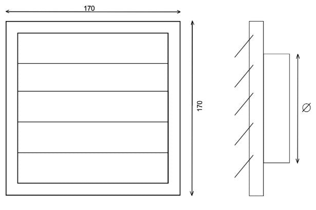 Ventilationsrist m. lukkespjæld - 170x170mm Ø100mm, Hvid