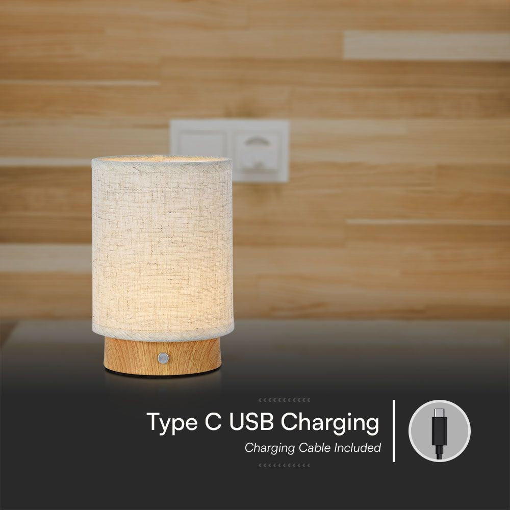 Opladbar LED bordlampe med touch-dæmpning, 3000K lysstyrke og beige hus