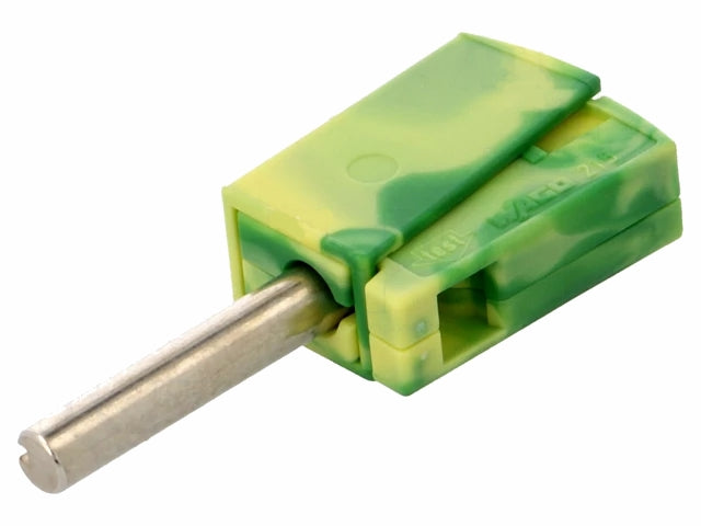 4mm Bananstik m. ledningsklemme - Grøn/gul, 20A