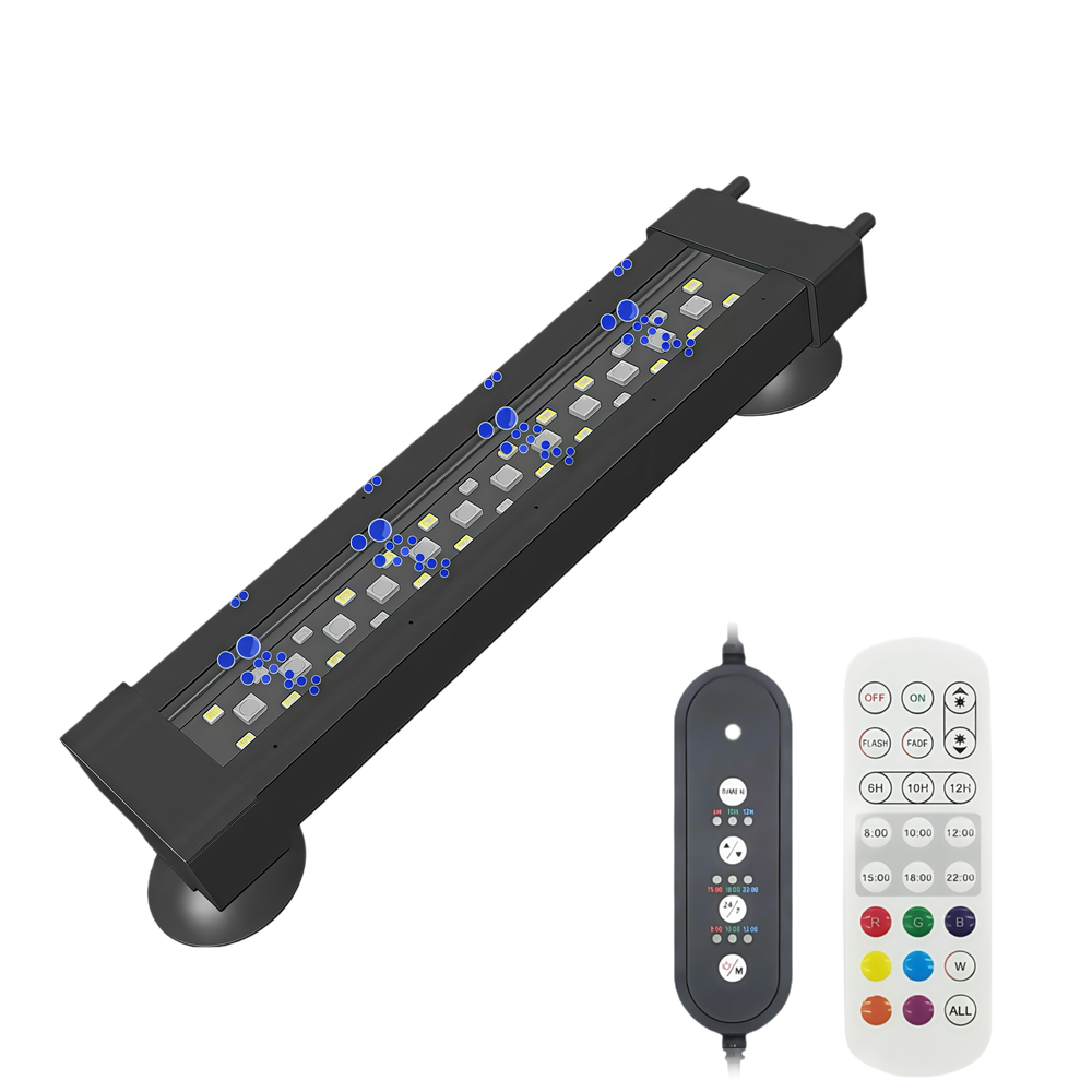 20cm RGB+NW Akvarie Armatur med Luftpumpe Tilslutning - 8W, IP68, 230V - Ideel til Farverigt og Naturligt Lys i Dit Akvarium