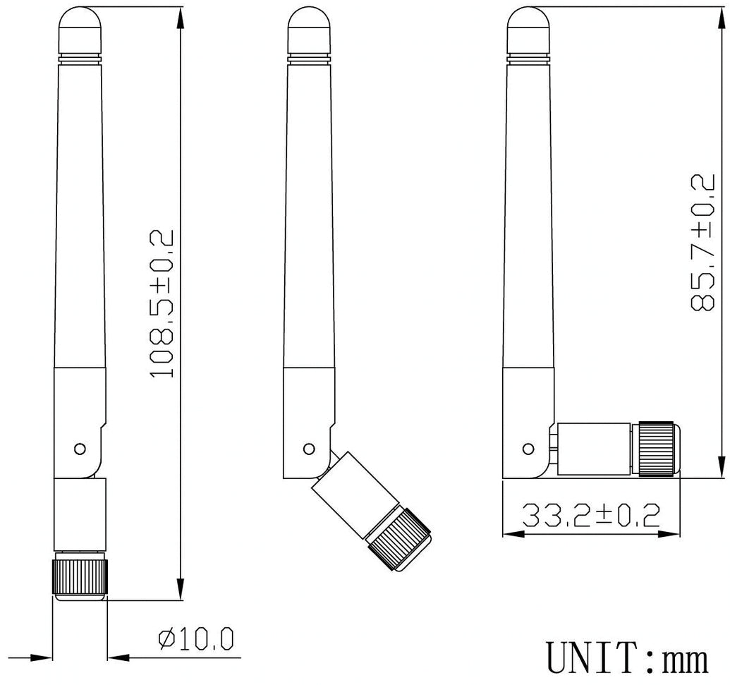 Wi-Fi Antenne - 2,45GHz 3dBi, vipbar, RP-SMA (11cm)