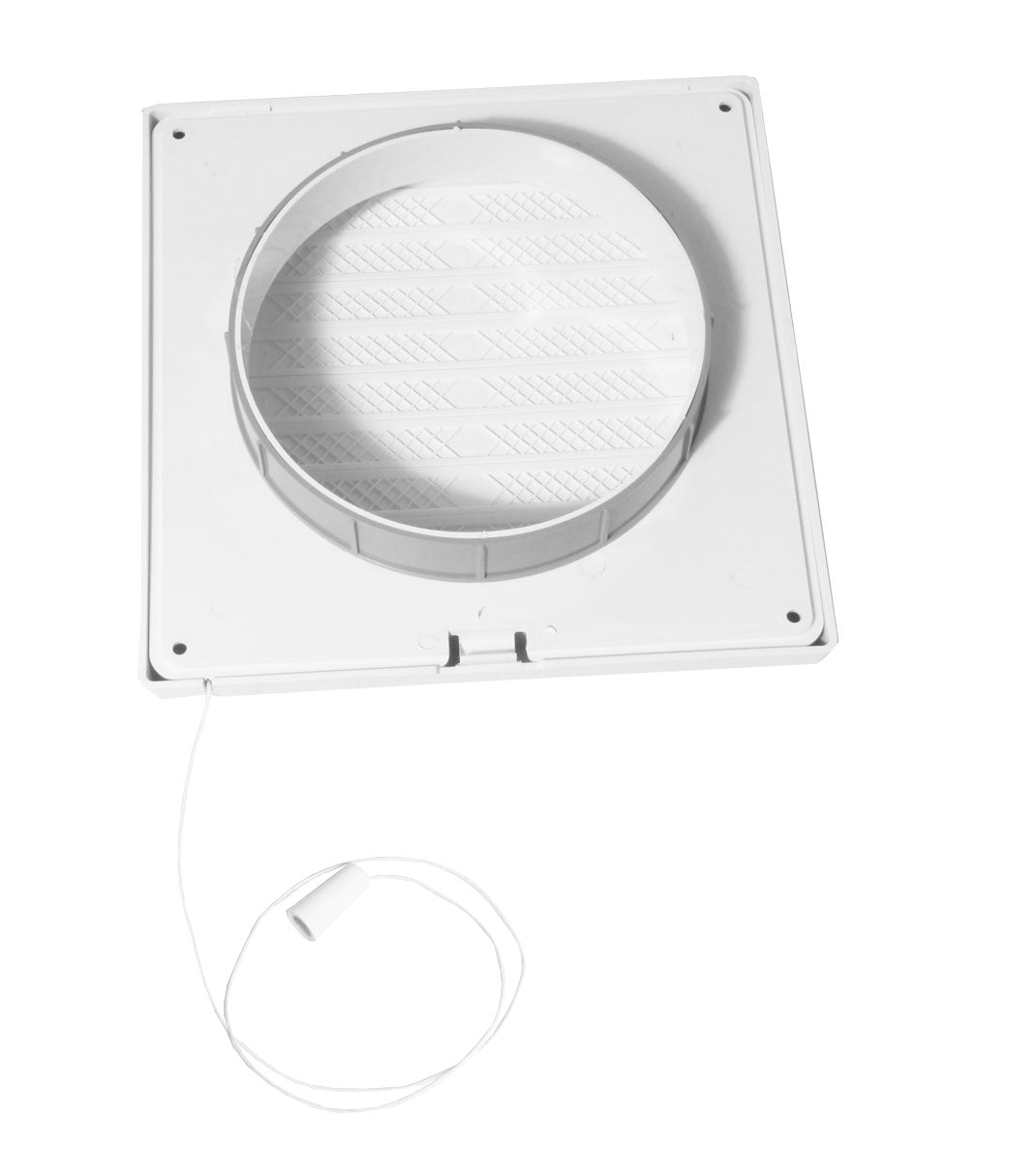 Ventilationsrist m. lukkespjæld - Træksnor, Ø150mm, Hvid