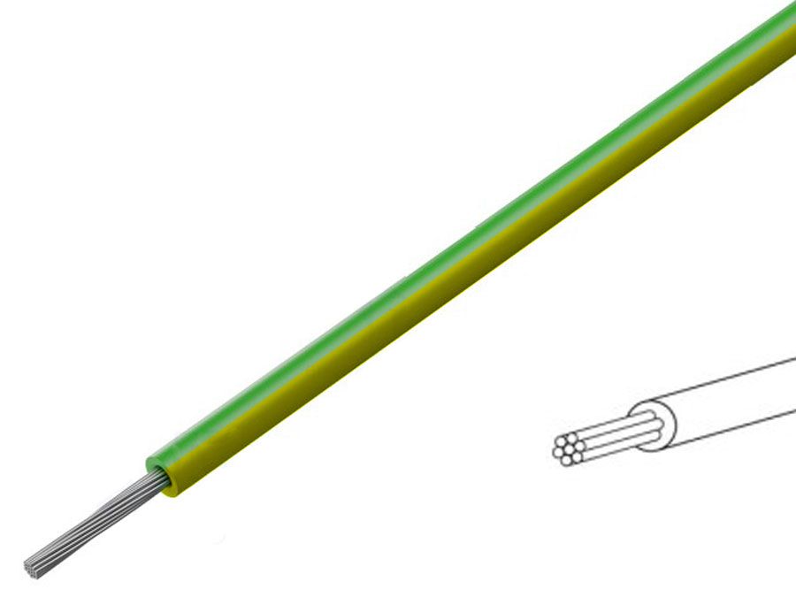 Silikoneledning - 0,5mm² trådet, 180°C Grøn/gul (metervare)