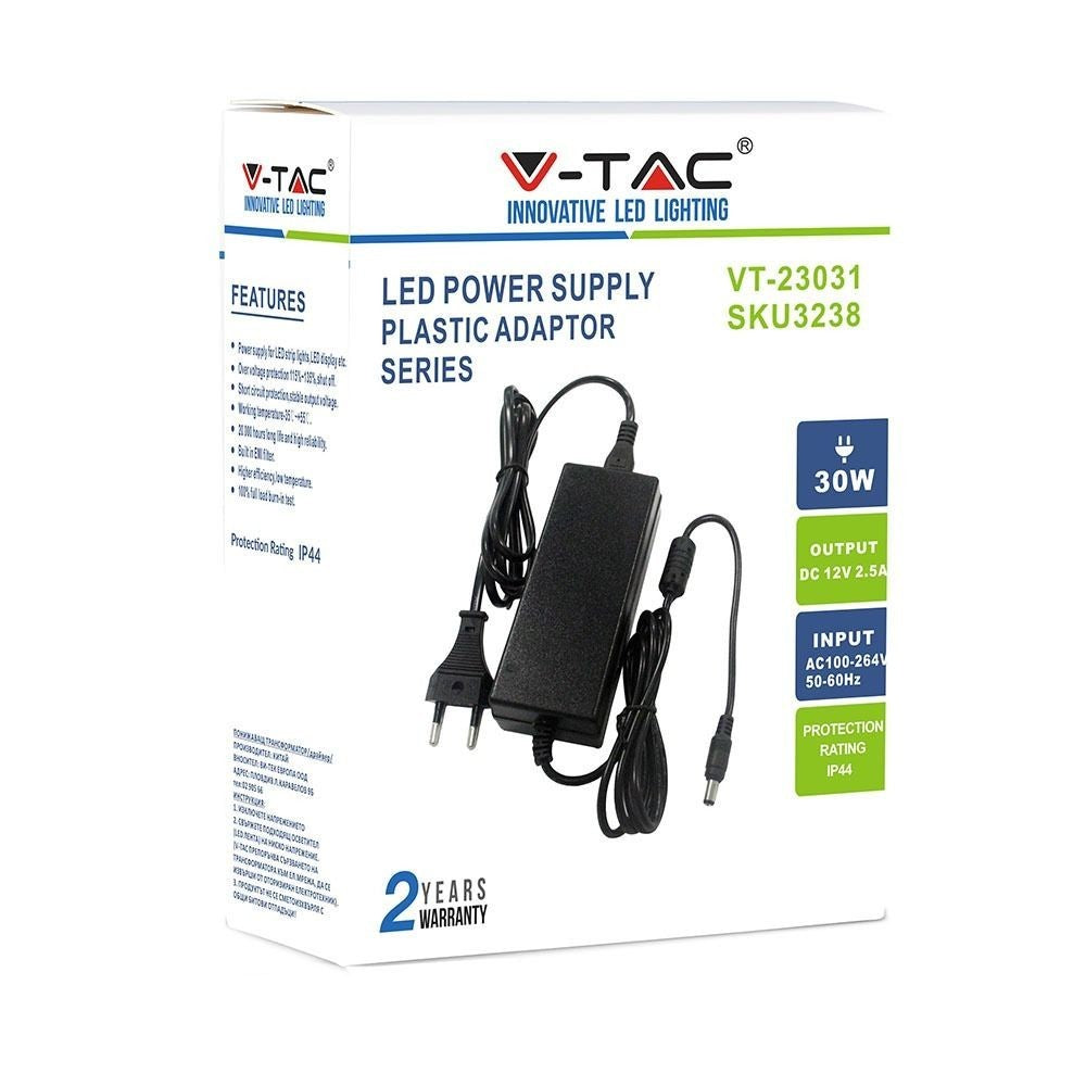 V-Tac 30W LED strip strømforsyning - 12V DC, 5A, IP44 til vådrum