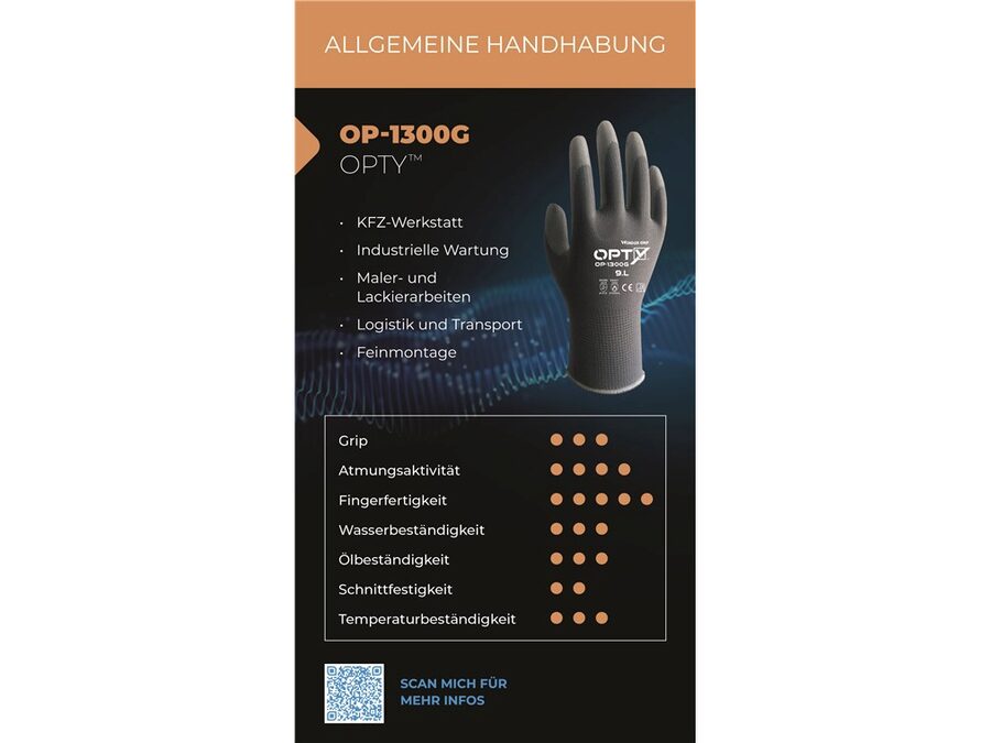 Arbejdshandske m. PU coating - M/8, Grå