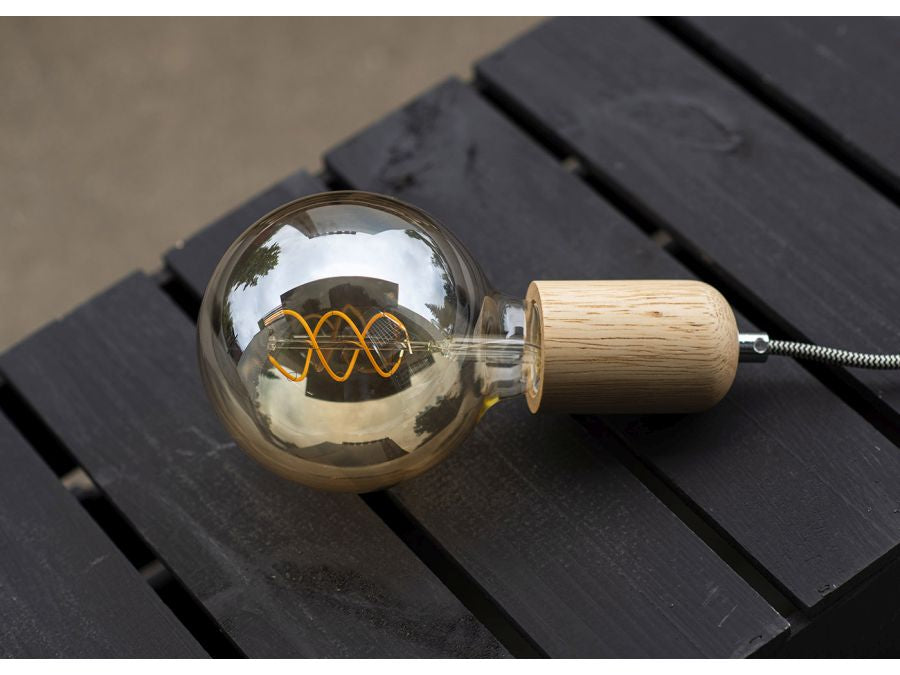 Pendel m. E27 sokkel - TRÆ, sort/hvid stofledn. (1,5m)