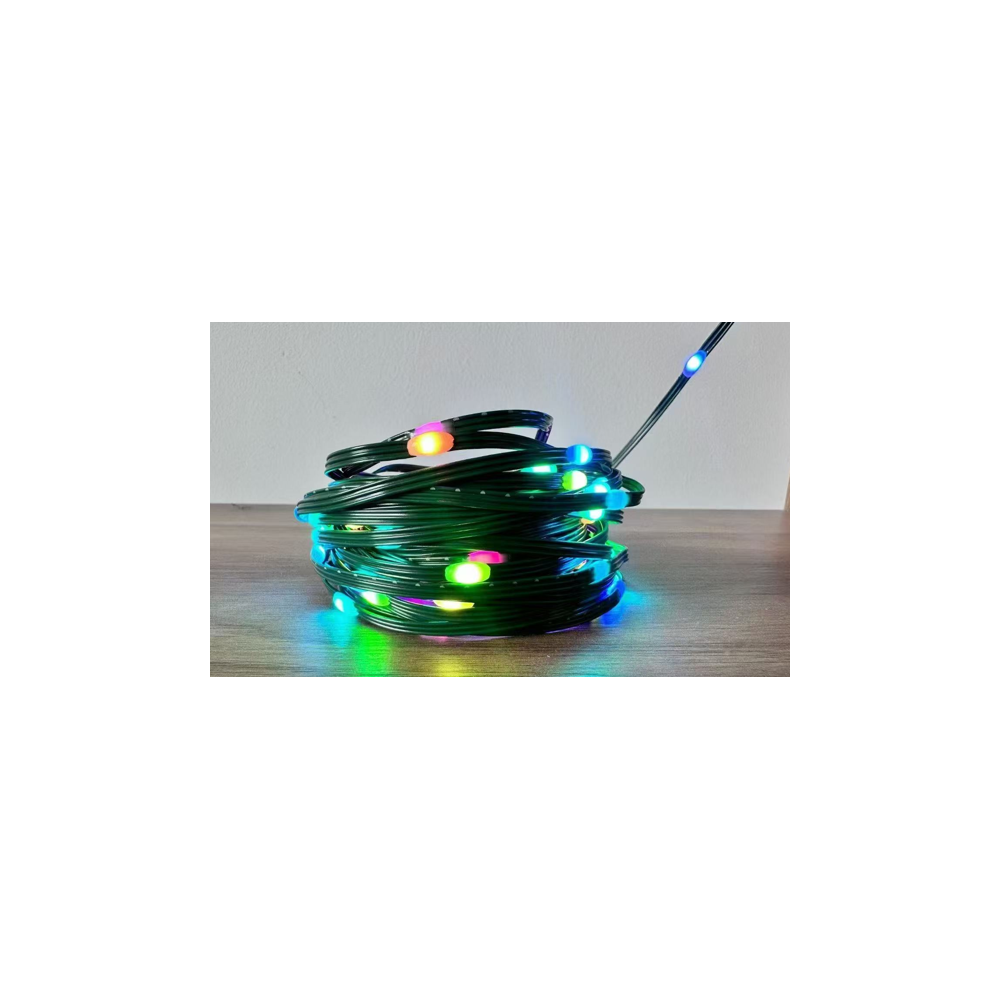 10 meter RGBIC LED lyskæde med 100 LED, grøn ledning, fjernbetjening og bluetooth - USB-opladning