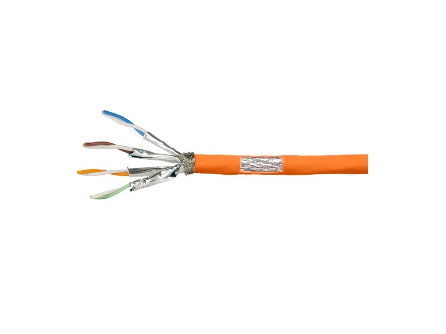 Cat7 S/FTP netværkskabel, 1000MHz, massiv CU, ORANGE (100m)