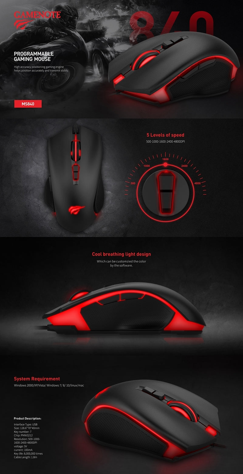 Havit Programerbar RGB Gaming Mus - 4800 dpi