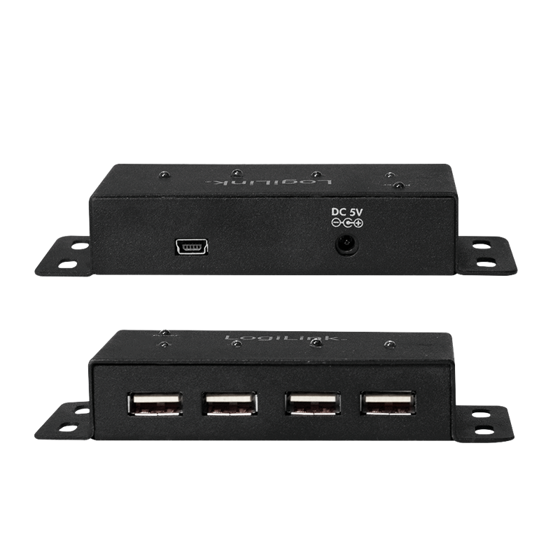 USB 2.0 HUB - 4 porte inkl. 2A strømforsyning, til montage