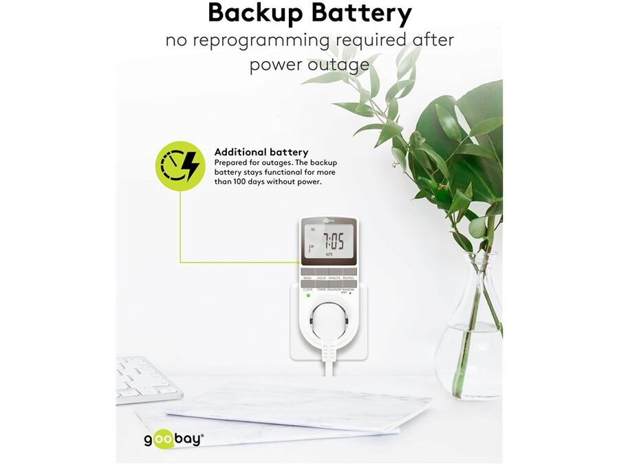 Digital Timer - Programmerbar, CEE7/4 udtag, Hvid