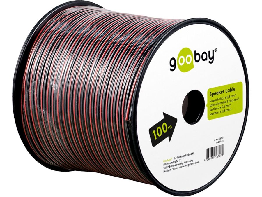 Højttalerledning - 2x0,50mm² CCA, rød/sort (100m)