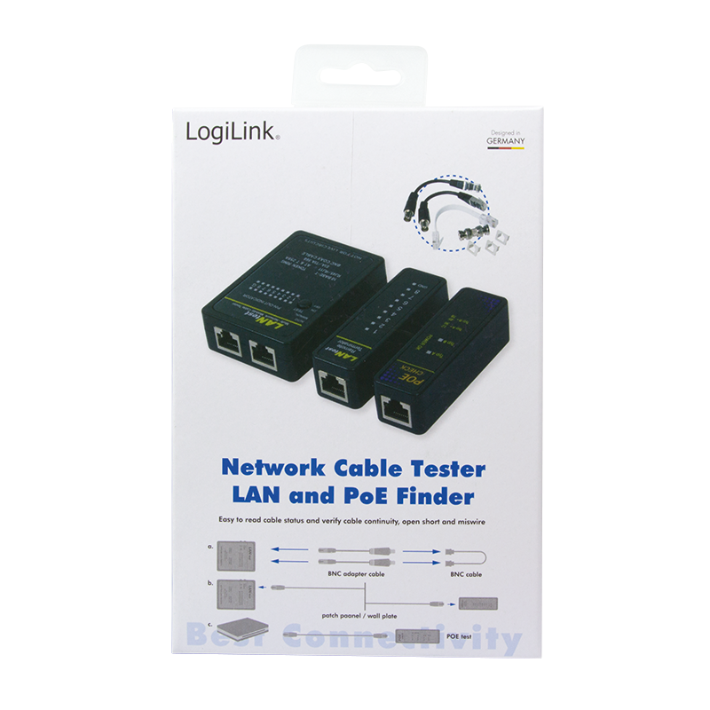 LAN netværkstester (RJ45, 12, 11, 10 og BNC) m. PoE Finder