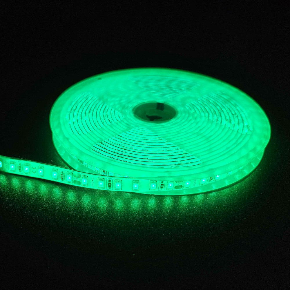Grøn LED Strip - 5m, 120 LED pr. meter, 24V, Vandtæt IP65